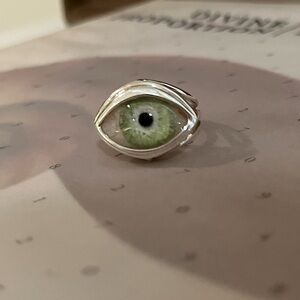 [Eyeba] hand painted green silver prosthetic skeleton eye ring